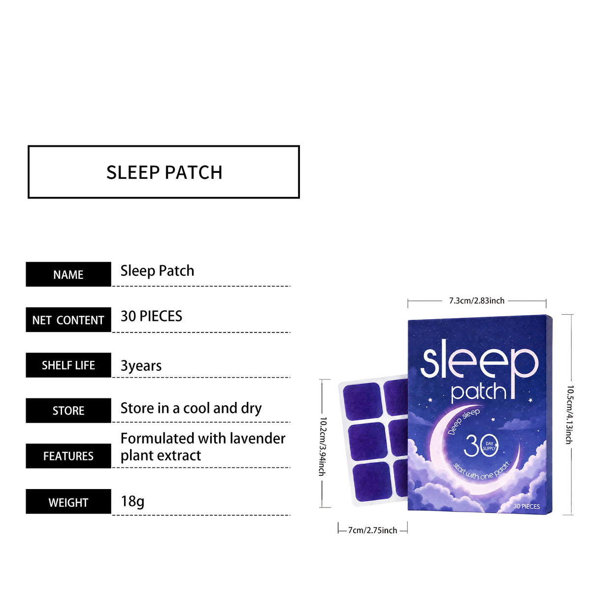Lavender night care patch package dimensions and specifications