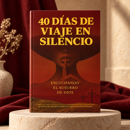40 Days of Silent Journey Spanish edition on an ivory pedestal