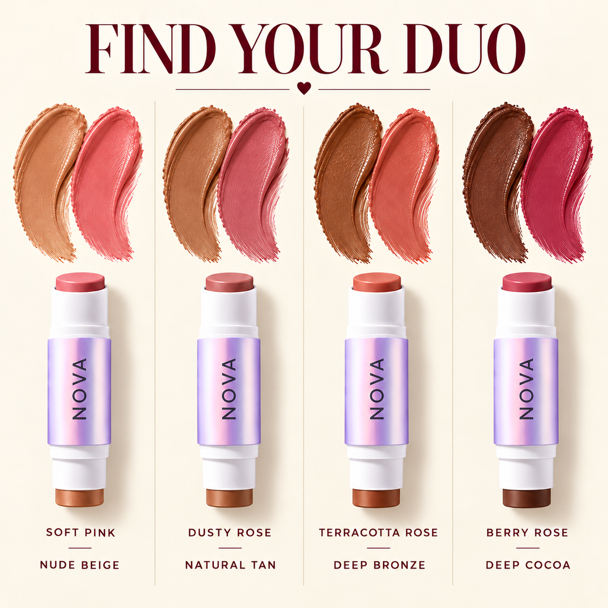 NOVA V9 — NovaGlow four shade duo guide